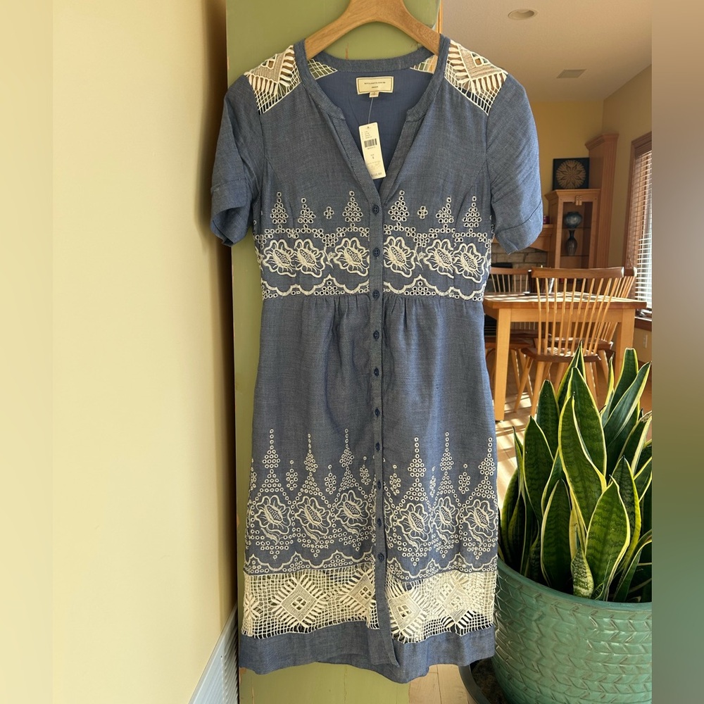 Anthropologie Moulinette Soeurs Denim Embroidered Waters Midi Dress Size 4 NWT - Picture 4 of 16
